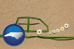 north-carolina map icon and the concept of clean automobile emissions