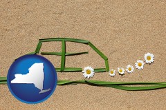 new-york map icon and the concept of clean automobile emissions