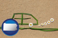 pennsylvania map icon and the concept of clean automobile emissions